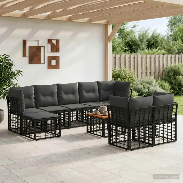 vidaXL Buiten bankenset 10 st 9-zits Zwart en Donkergrijs Polyester