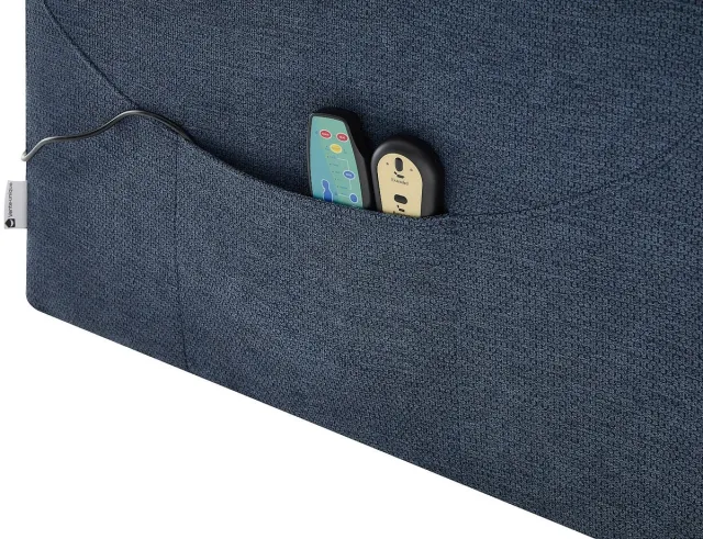 Vente-unique Masserend en verwarmend fauteuil in getextureerde stof met elektrische sta-op-hulp - Blauw - FLUNEL
