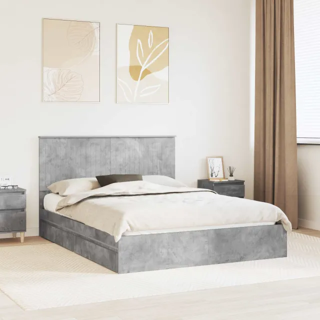 vidaXL Opslag bed met lade Beton Grijs 150 x 200 cm Bewerkt hout
