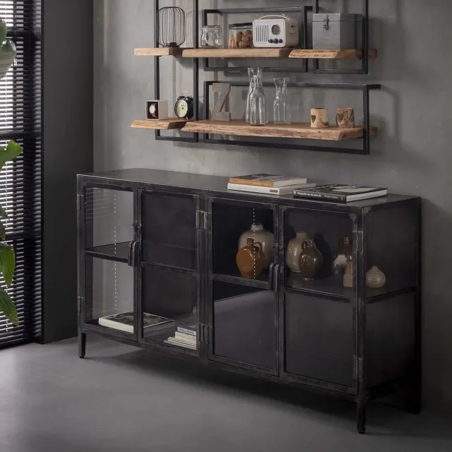 AnLi Style Dressoir Rift metal 4 deuren Zwart