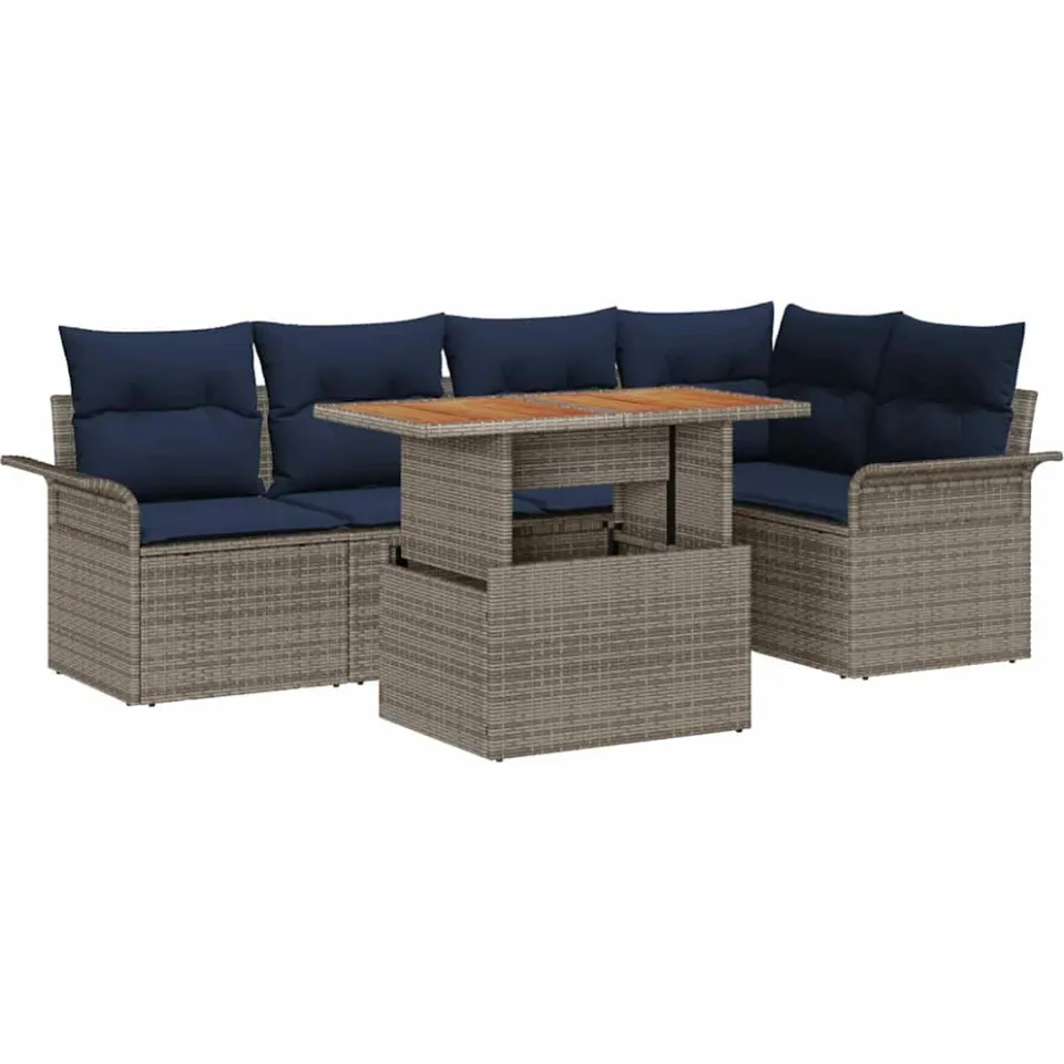 vidaXL Tuin Sofa Set 6 st Grijs Poly riet