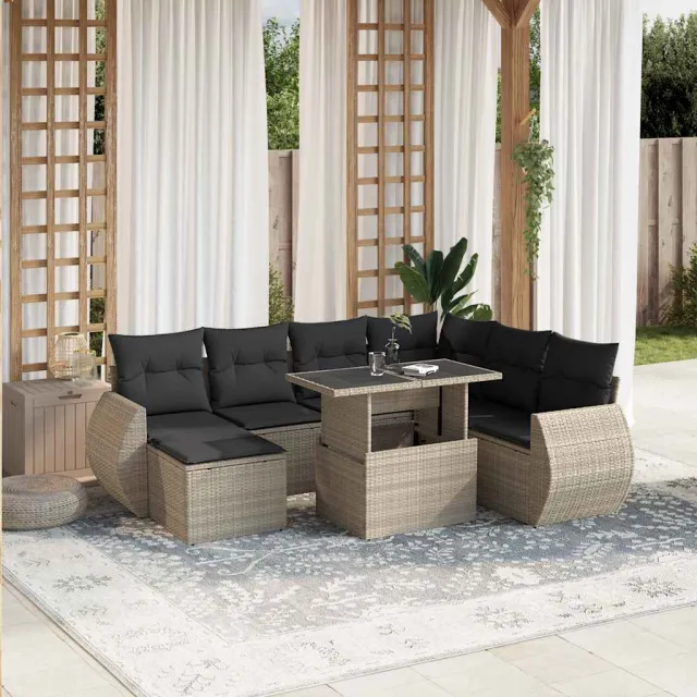 vidaXL 8-delige Loungeset met kussens poly rattan lichtgrijs grijs, foto 2