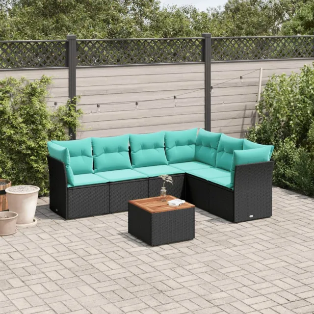 vidaXL 7-delige Loungeset met kussens poly rattan zwart, foto 2