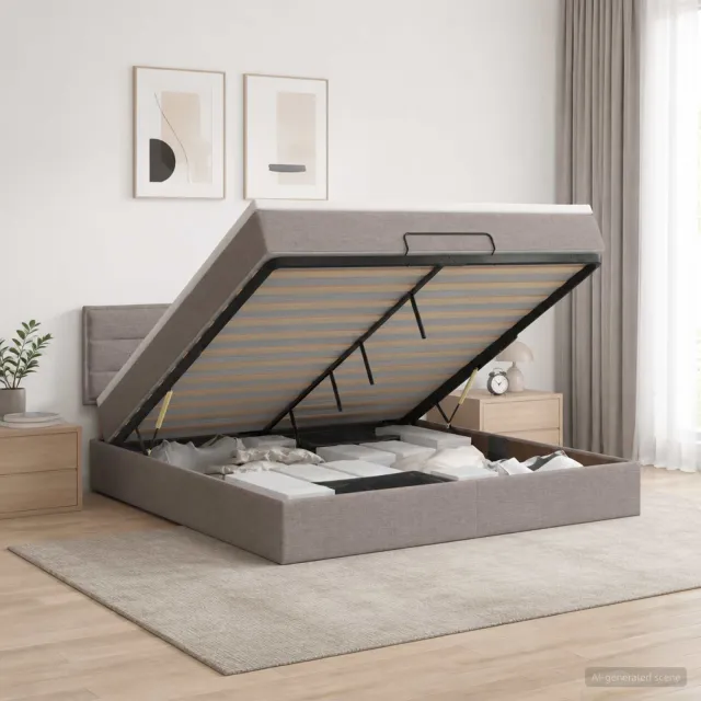 vidaXL Ottoman bed met matras met hoofdeinde Taupe 180 x 200 cm Stof