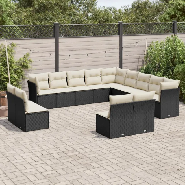 vidaXL 13-delige Loungeset met kussens poly rattan zwart, foto 2