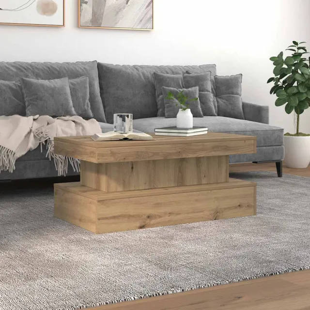 vidaXL Salontafel met LED-verlichting 90x50x40cm artisanaal eikenkleur Bruin