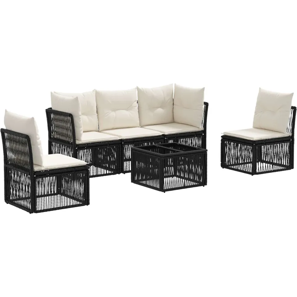 vidaXL Tuinbankenset 6 st Zwart poly rattan