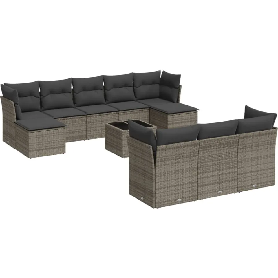 vidaXL 11-delige Loungeset met kussens poly rattan grijs, foto 3