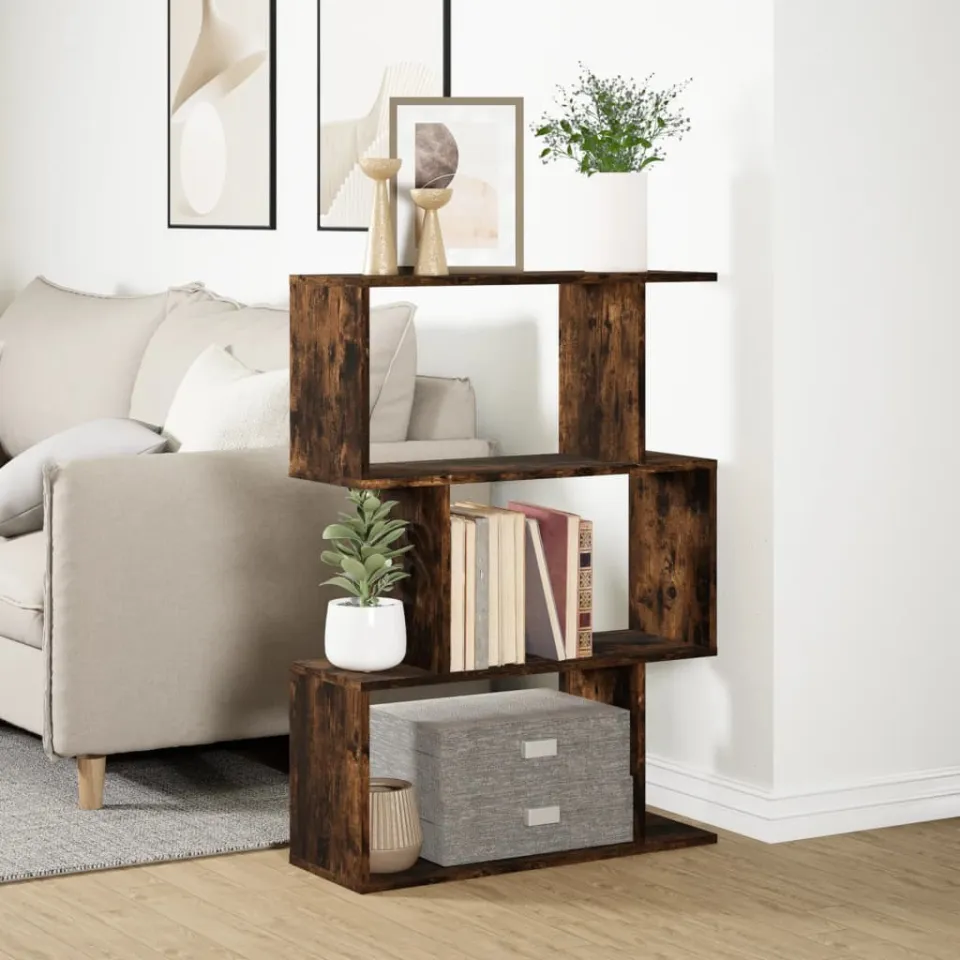 vidaXL Kamerscherm / boekenkast 3-laags 70x24x97 cm hout gerookt eik bruin, foto 4