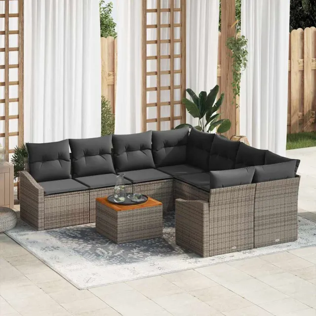 vidaXL Tuinbankenset 9 st Grijs poly rattan