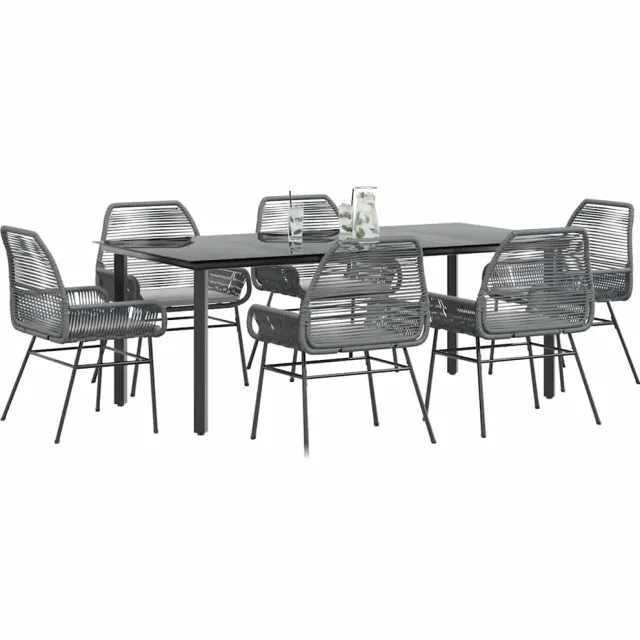 vidaXL 7-delige Tuinset met kussens poly rattan glas grijs