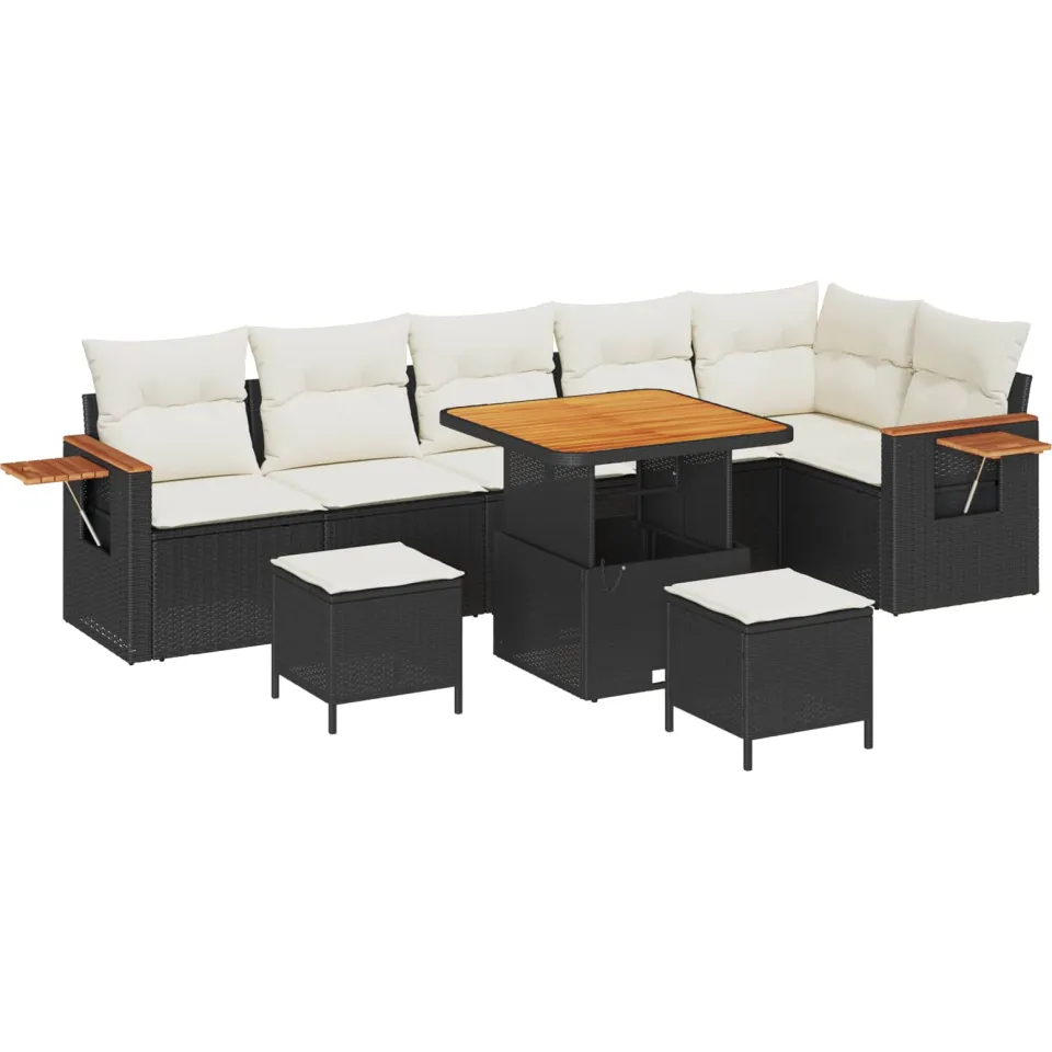 vidaXL Tuinbankenset 9 st Zwart poly rattan