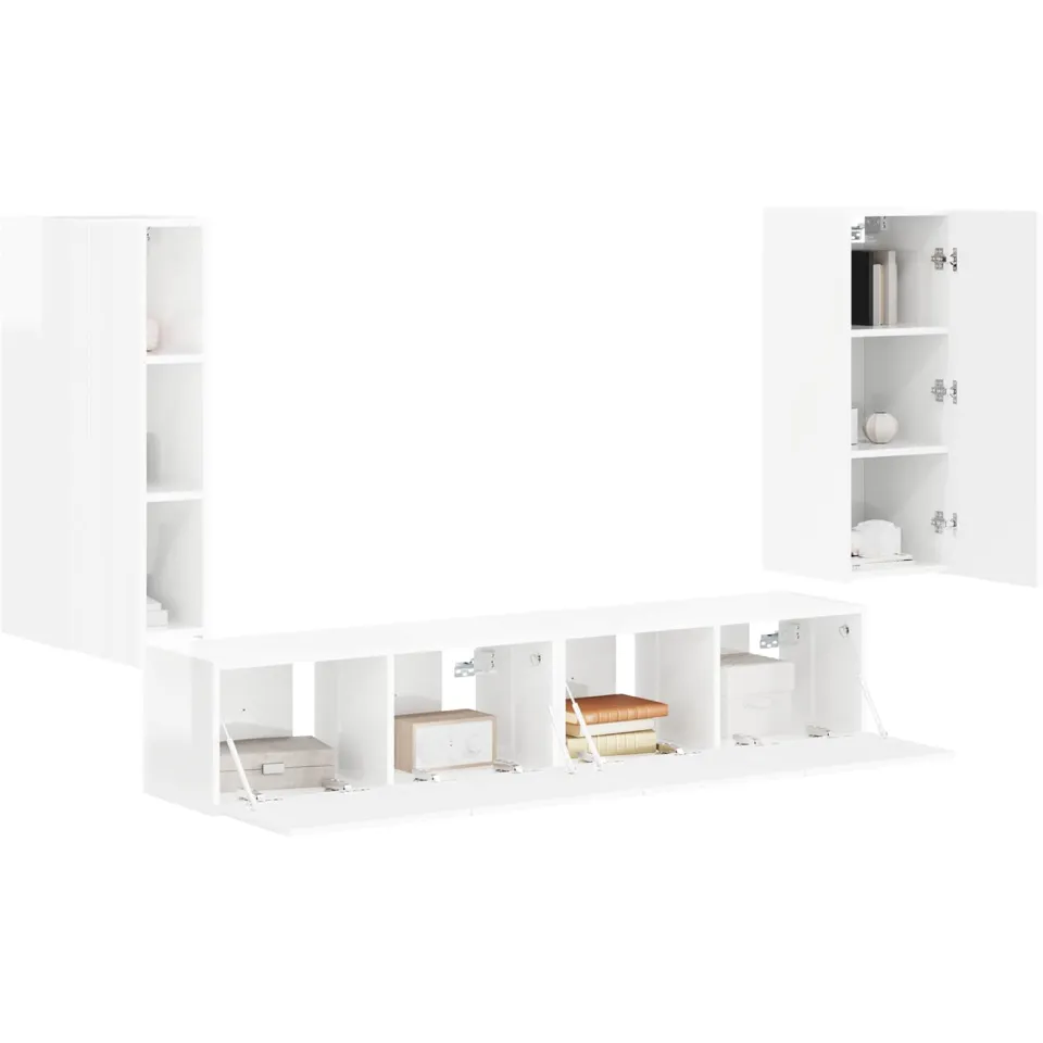 vidaXL TV Wandkast Set 4 st Hoogglans wit Bewerkt hout