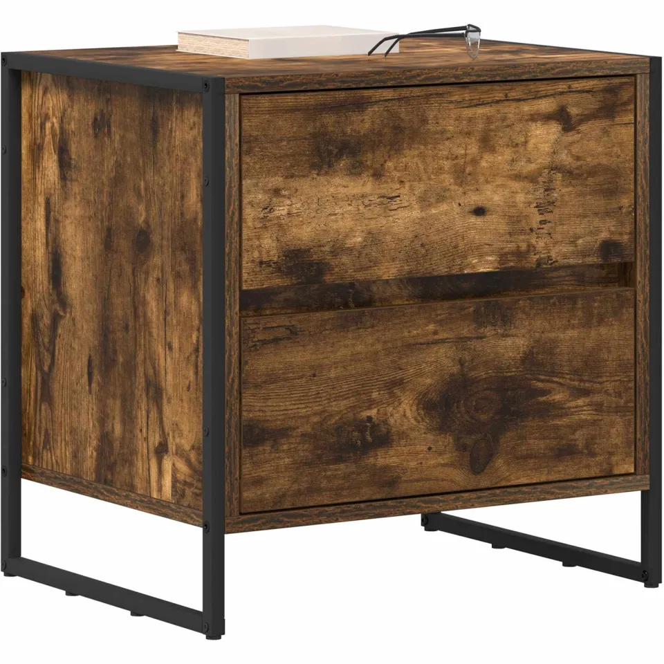 vidaXL Nachtkastje 2 st Gerookt eiken 50 x 39,5 x 50 cm Bewerkt hout, foto 2