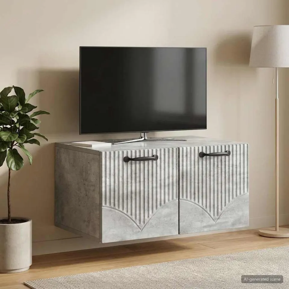 vidaXL Wandbeugel TV-kast Betongrijs 59,5 x 41 x 30 cm Bewerkt hout grijs, foto 4