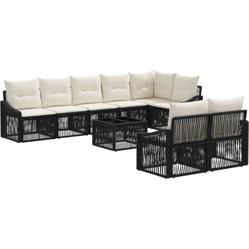 vidaXL Tuinbankenset 9 st Zwart poly rattan, foto 3