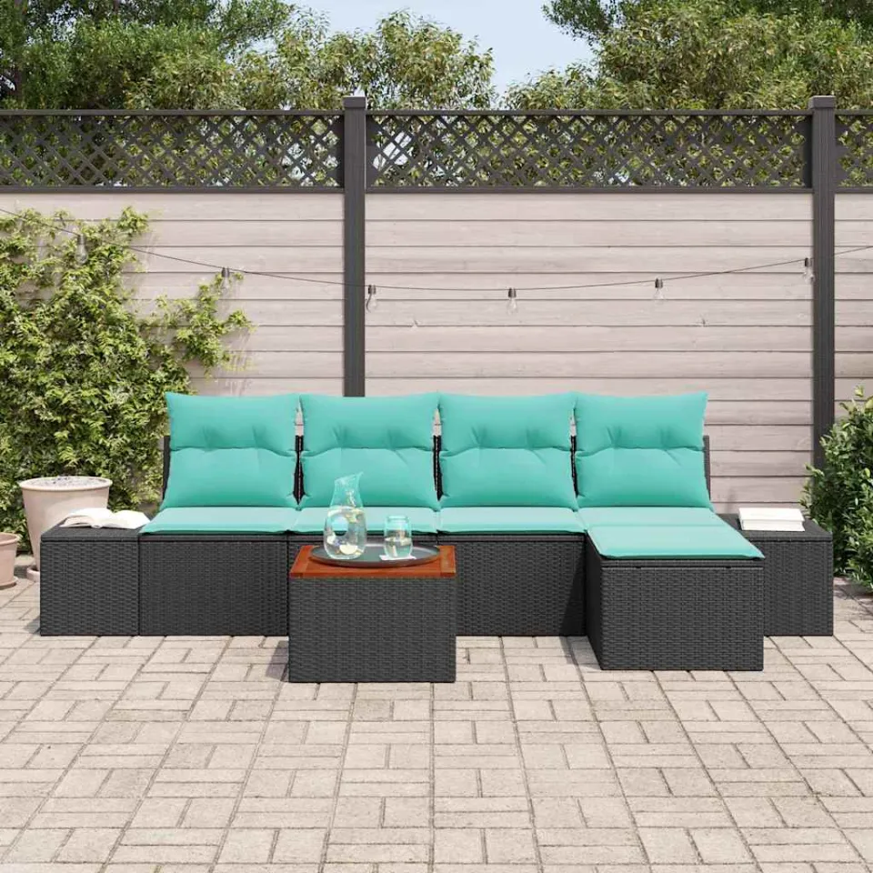 vidaXL Tuinbankenset 6 st Zwart en Turquoise poly rattan, foto 3