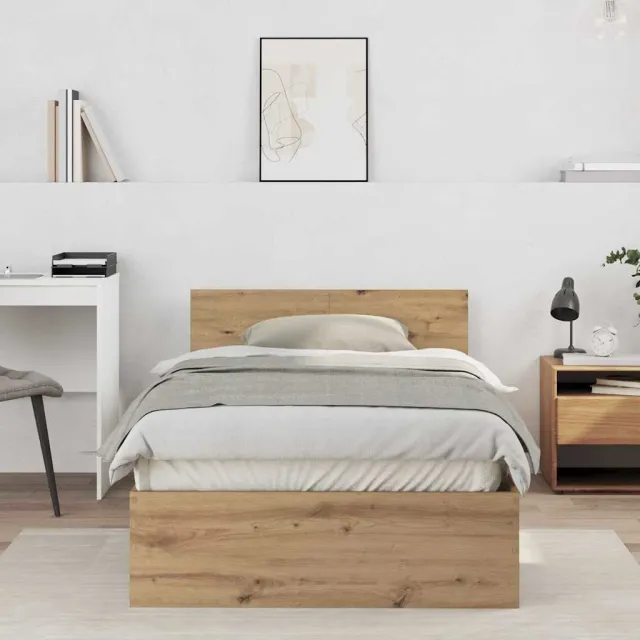 vidaXL Bedframe met hoofdbord Artisanaal eiken 100 x 200 cm Bruin