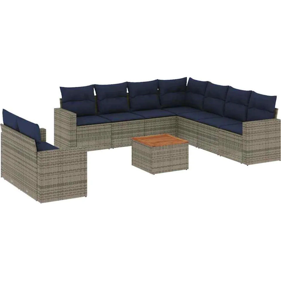 vidaXL 10-delige Loungeset met kussens poly rattan grijs, foto 3