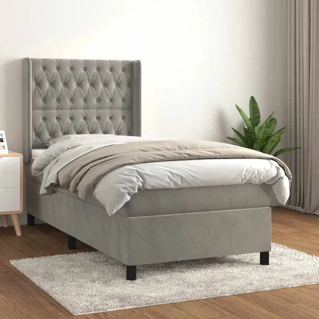 vidaXL Boxspring met matras fluweel lichtgrijs 100x200 cm grijs