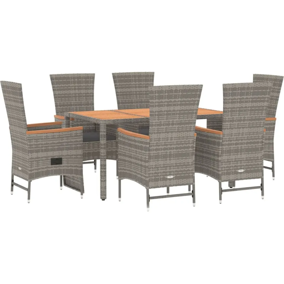 vidaXL 7-delige Tuinset met kussens poly rattan grijs