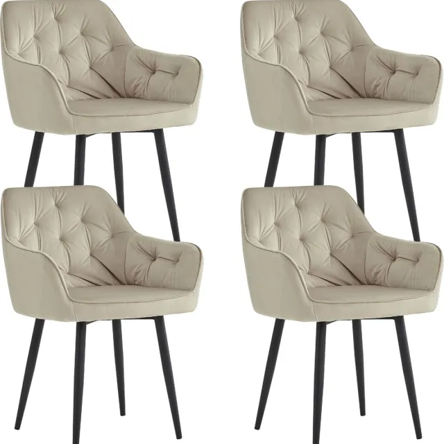 Colenis Iris Eetkamerstoel - Beige - Set Van 4 - Fluweel - Velvet - Design - Met armleuning