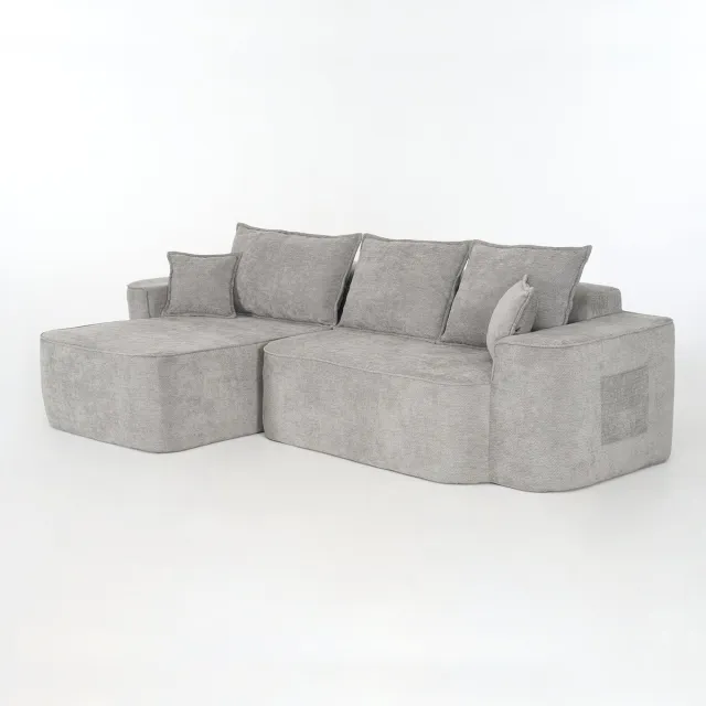 Merax 4-zits hoekbank met liggedeelte – Grijze chenillebekleding – 262 x 144 x 65 cm – Diepe zit – Modulaire bank zonder montage Grijs