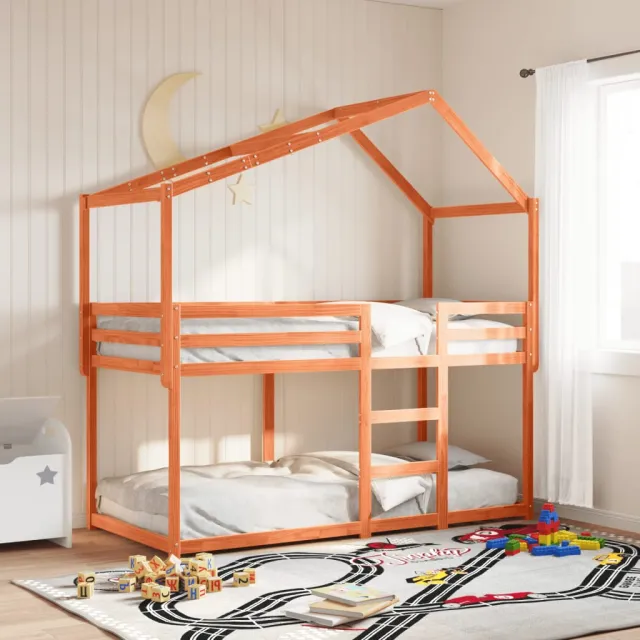 vidaXL Stapelbed met dak massief grenenhout wasbruin 90x190 cm bruin