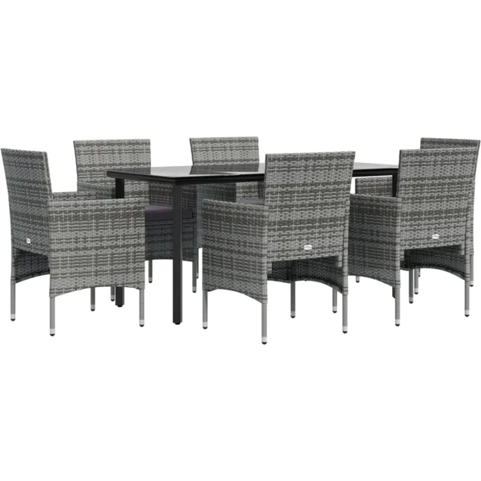 vidaXL 7-delige Tuinset met kussens grijs en zwart, foto 3