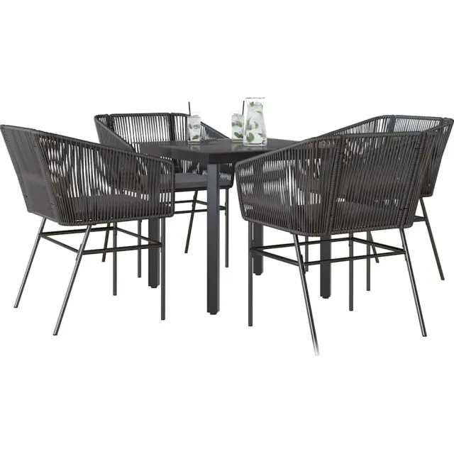 vidaXL 5-delige Tuinset met kussens poly rattan glas zwart