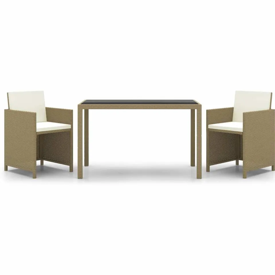 vidaXL 3-delige Tuinset met kussens poly rattan beige