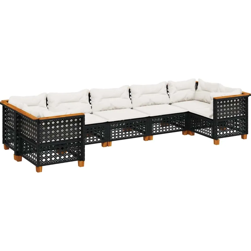vidaXL 7-delige Loungeset met kussens poly rattan zwart