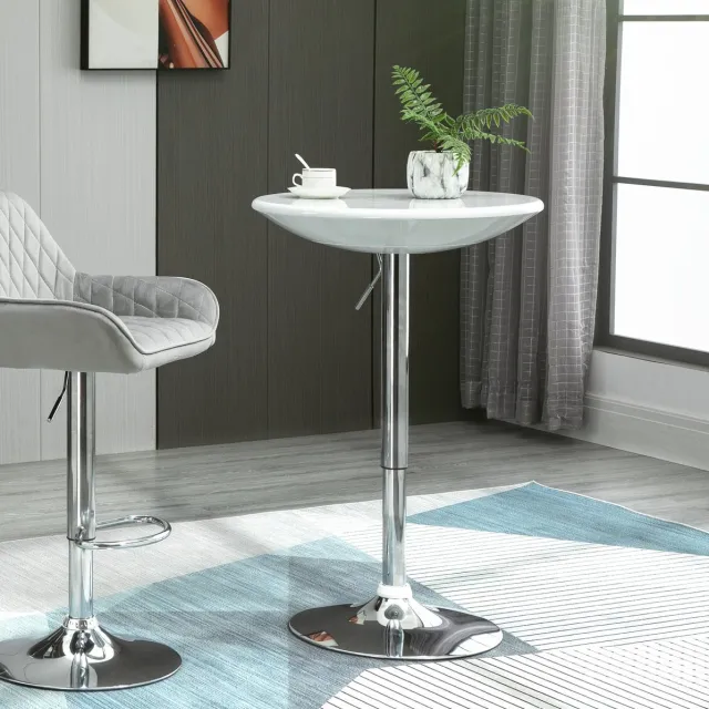 STILVORA Bartafel - Ronde Tafel Met Verstelbare Hoogte - Draaibaar voor Keuken, Woonkamer, Bar en Terras - Metaal - 61 Cm, 76 tot 97 Cm - Wit