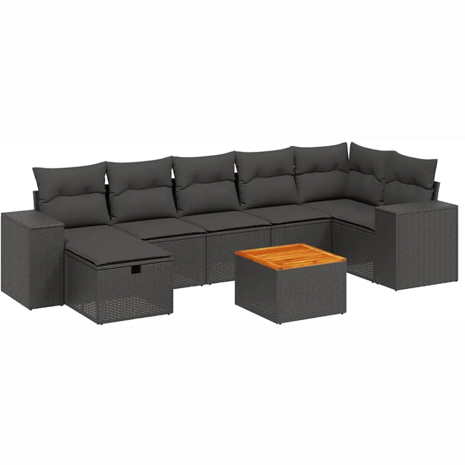 vidaXL 8-delige Loungeset met kussens poly rattan zwart