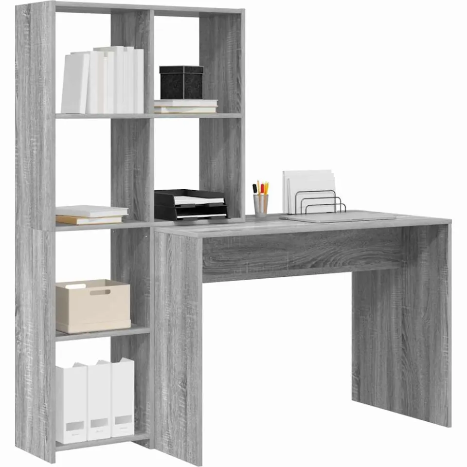vidaXL Bureau Grijs Sonoma 138,5 x 55 x 143 cm Bewerkt hout