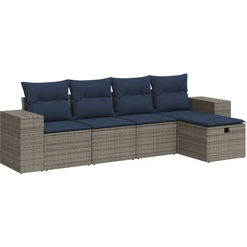 vidaXL 5-delige Loungeset met kussens poly rattan grijs, foto 3