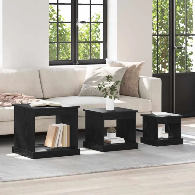 vidaXL Salontafel 3 st Zwart Eiken 48 x 45 x 45 cm Bewerkt hout
