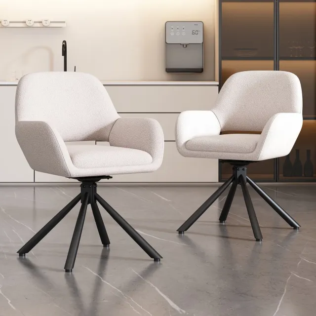 MUVANO Draaibare eetkamerstoel wit - Sherpa eetkamerstoelen set van 2 - Stoel met armleuning - Teddy stof - 150kg - Draaibaar - Eetkamer Wit