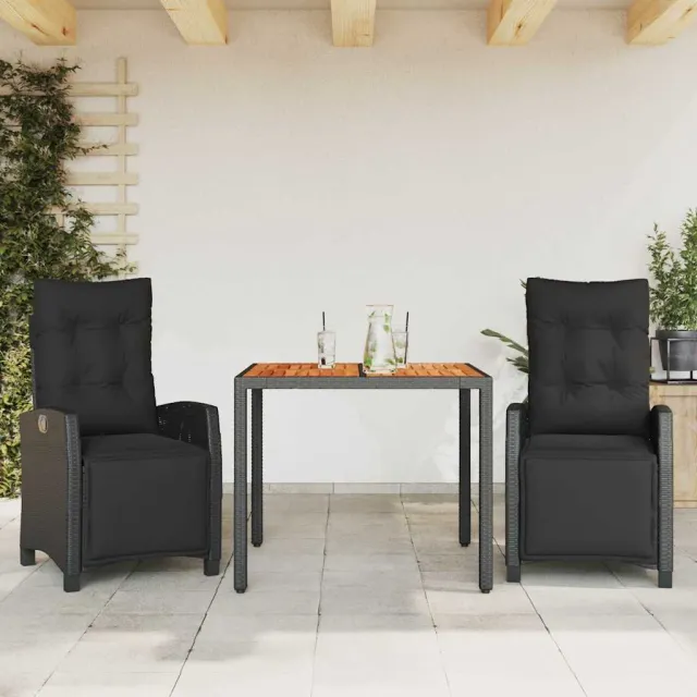 vidaXL 3-delige Tuinset met kussens poly rattan zwart, foto 2