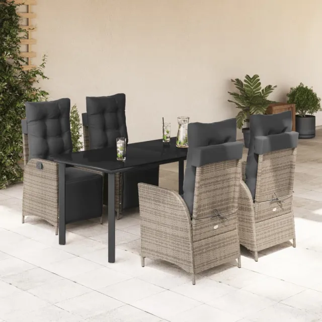 vidaXL 5-delige Tuinset met kussens poly rattan grijs, foto 2