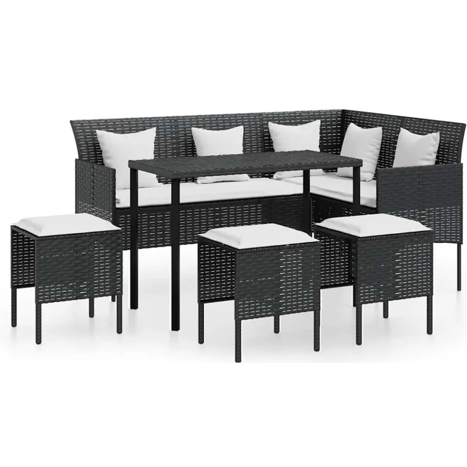 vidaXL 5-delige Loungeset met kussens L-vormig poly rattan zwart, foto 4