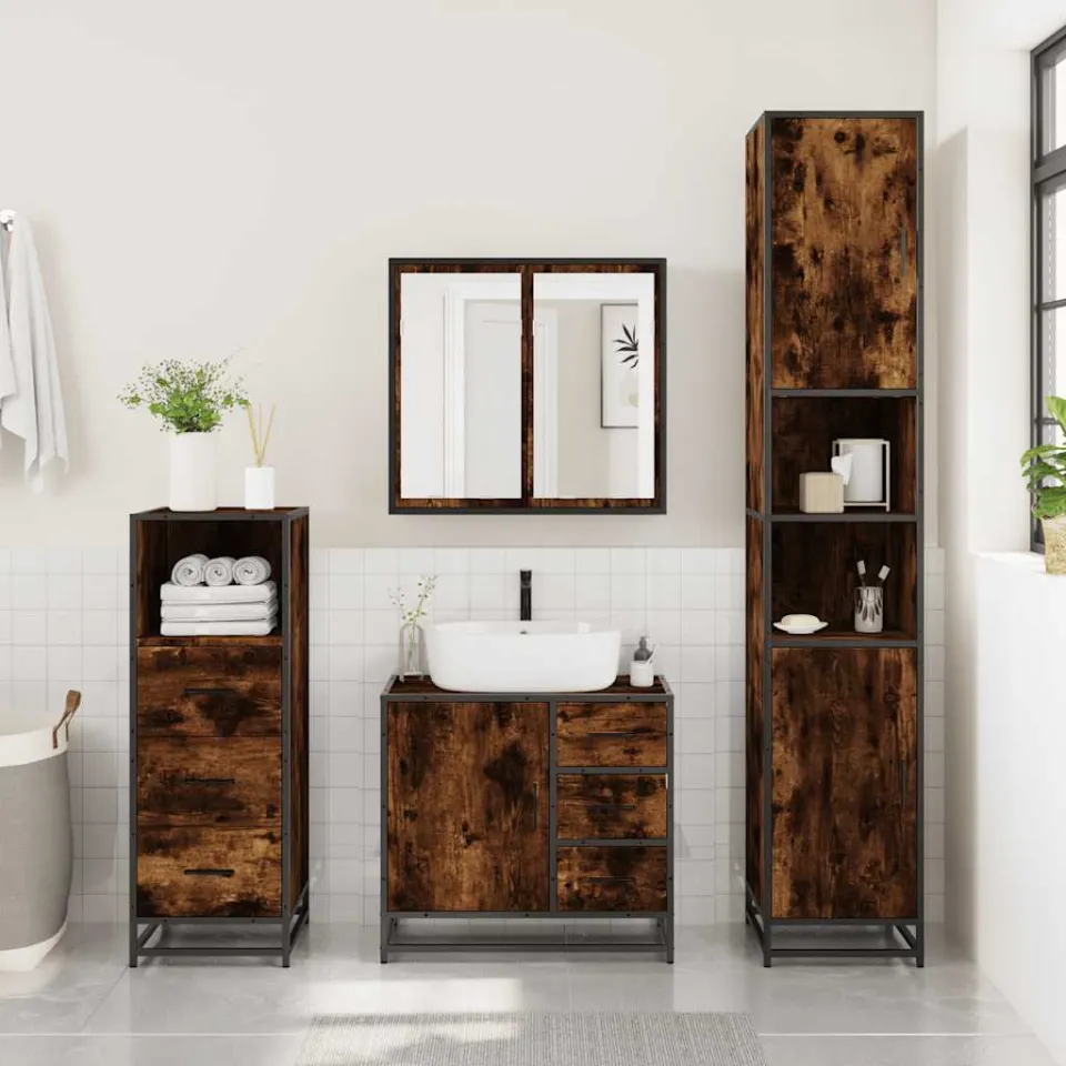 vidaXL 3-delige Badkamermeubelset bewerkt hout gerookt eikenkleurig, foto 2