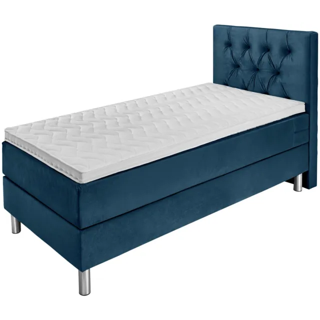 Vega Boxspringbed Premium Velours, hoofdbord Chesterfield; 90x200x69 cm (BxLxH); donkerblauw; hard