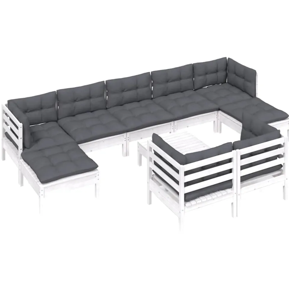 vidaXL 10-delige Loungeset met kussens massief grenenhout wit