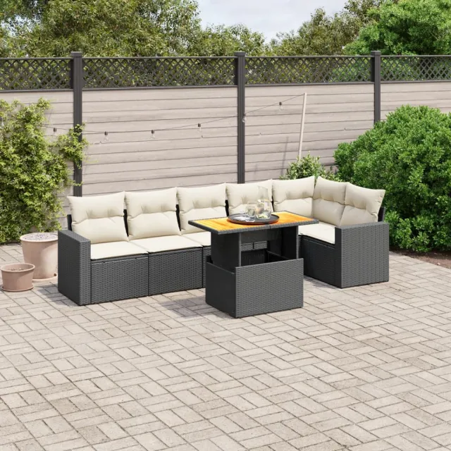 vidaXL 7-delige Loungeset met kussens poly rattan zwart, foto 2