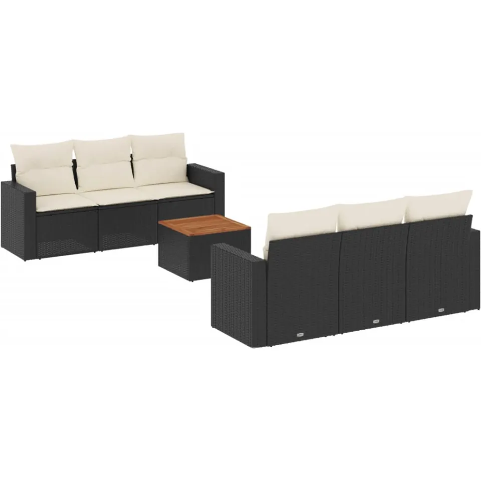 vidaXL 7-delige Loungeset met kussens poly rattan zwart