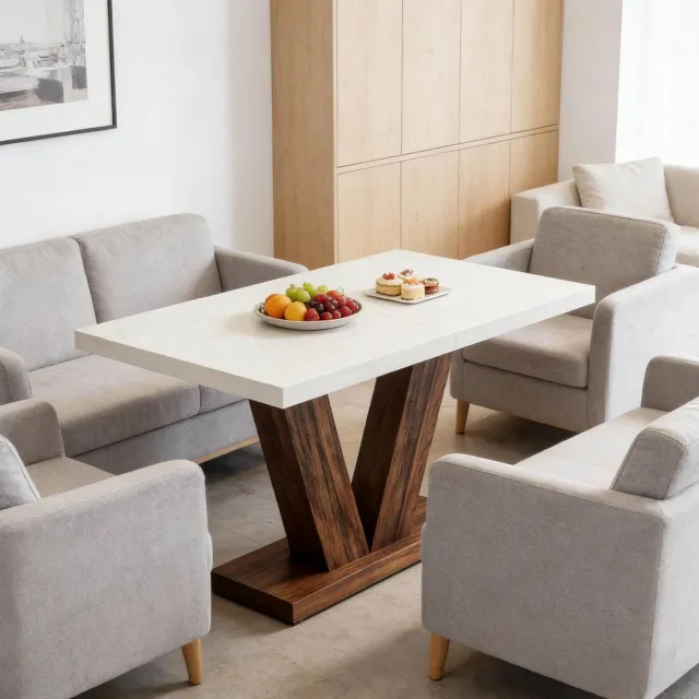 WUVRIE Eettafel 120x80x75 cm - Rechthoekig met 4 cm dik blad - Voor 4-6 personen - Rustiek bruin/wit