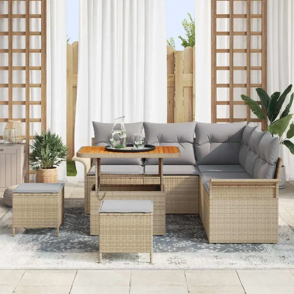 vidaXL Tuinbankenset 8 st Beige poly rattan, foto 3