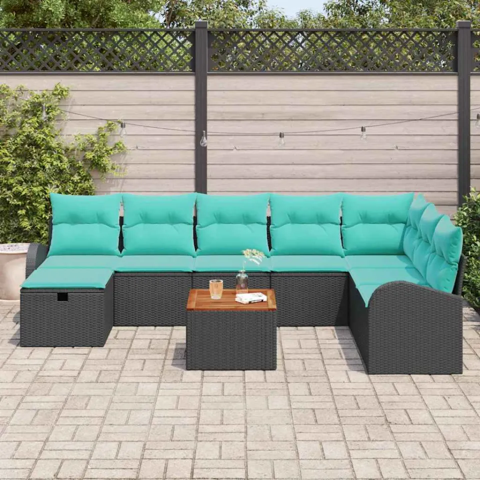 vidaXL Tuinbankenset 9 st Zwart Poly riet, foto 3