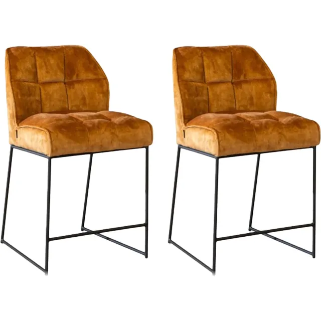 Bronx71 Velvet barkruk Janna okergeel 70 cm - barkrukken set van 2 - barstoel